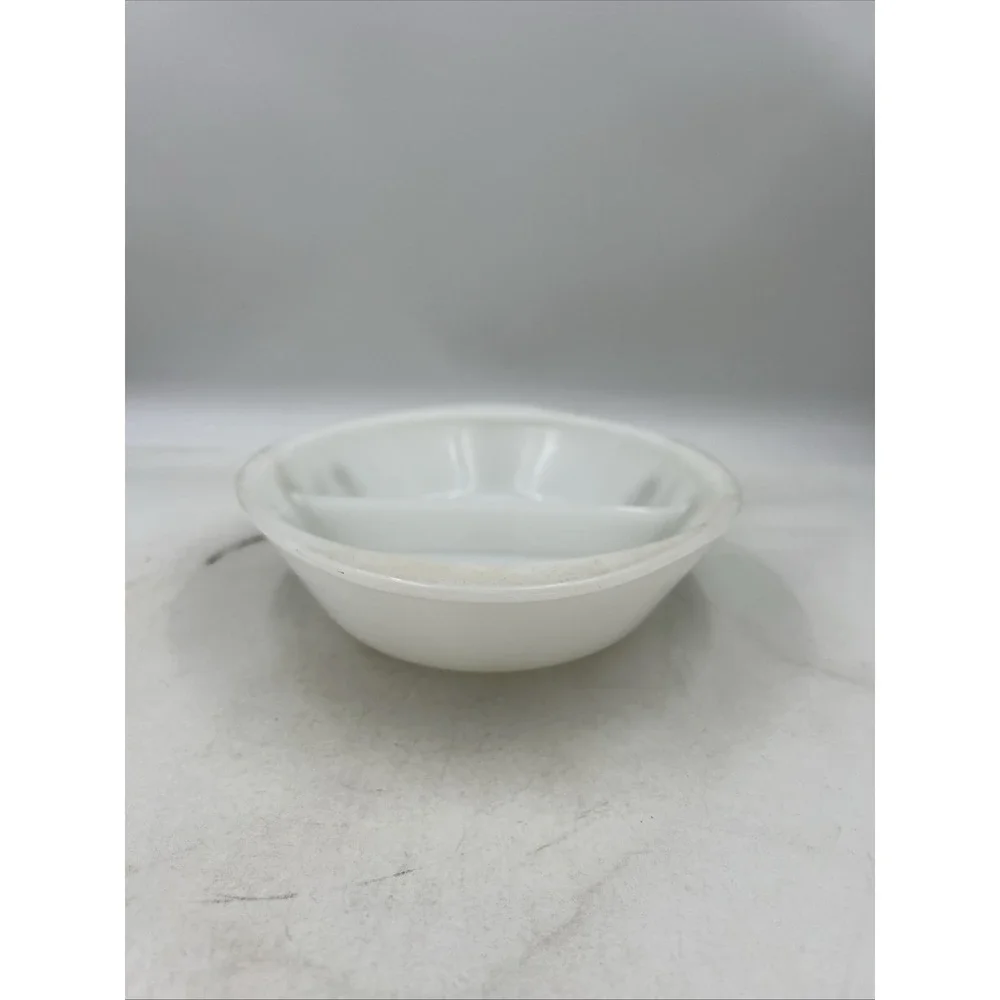 Vintage Glasbake Casserole Dish Milk Glass Divided Green Daisy Pattern J2352